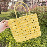 Maxbell Womens Woven Handbag Lightweight Top Handle Bag for Dating Holiday Commuting Yellow