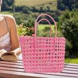 Maxbell Womens Woven Handbag Lightweight Top Handle Bag for Dating Holiday Commuting Pink