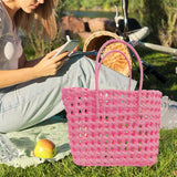 Maxbell Womens Woven Handbag Lightweight Top Handle Bag for Dating Holiday Commuting Pink