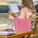 Maxbell Womens Woven Handbag Lightweight Top Handle Bag for Dating Holiday Commuting Pink