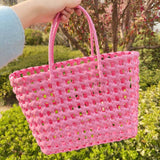 Maxbell Womens Woven Handbag Lightweight Top Handle Bag for Dating Holiday Commuting Pink