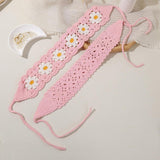 Maxbell Crochet Hair Bandana Headwrap Hairbands for Role Play Photo Shoot Masquerade Pink Flower