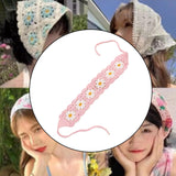 Maxbell Crochet Hair Bandana Headwrap Hairbands for Role Play Photo Shoot Masquerade Pink Flower