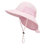 Maxbell Wide Brim Bucket Hat for Kids Breathable Sun Hat for Outdoor Garden Climbing Pink