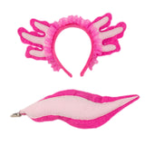 Maxbell Axolotl Headband and Tail Set Cute Axolotl Costume for Role Playing Festival Rose Red With lace