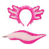 Maxbell Axolotl Headband and Tail Set Cute Axolotl Costume for Role Playing Festival Rose Red With lace