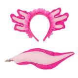 Maxbell Axolotl Headband and Tail Set Cute Axolotl Costume for Role Playing Festival Rose Red With lace