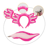 Maxbell Axolotl Headband and Tail Set Cute Axolotl Costume for Role Playing Festival Rose Red With lace