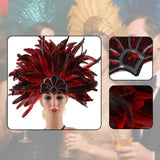 Maxbell Sequins Feather Headpiece Elegant Headwear for Stage Show Dance Role Playing red