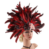 Maxbell Sequins Feather Headpiece Elegant Headwear for Stage Show Dance Role Playing red