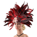 Maxbell Sequins Feather Headpiece Elegant Headwear for Stage Show Dance Role Playing red