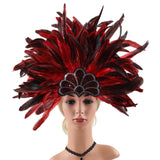 Maxbell Sequins Feather Headpiece Elegant Headwear for Stage Show Dance Role Playing red