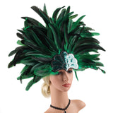 Maxbell Sequins Feather Headpiece Elegant Headwear for Stage Show Dance Role Playing green