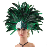 Maxbell Sequins Feather Headpiece Elegant Headwear for Stage Show Dance Role Playing green