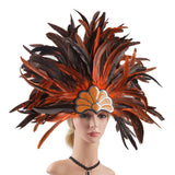 Maxbell Sequins Feather Headpiece Elegant Headwear for Stage Show Dance Role Playing orange