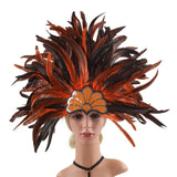Maxbell Sequins Feather Headpiece Elegant Headwear for Stage Show Dance Role Playing orange
