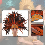 Maxbell Sequins Feather Headpiece Elegant Headwear for Stage Show Dance Role Playing orange