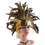 Maxbell Sequins Feather Headpiece Elegant Headwear for Stage Show Dance Role Playing yellow