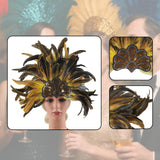 Maxbell Sequins Feather Headpiece Elegant Headwear for Stage Show Dance Role Playing yellow