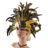 Maxbell Sequins Feather Headpiece Elegant Headwear for Stage Show Dance Role Playing yellow