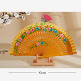 Maxbell Folding Hand Held Fan Versatile Wooden for Performance Dancing Props Wedding white