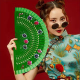 Maxbell Folding Hand Held Fan Versatile Wooden for Performance Dancing Props Wedding white