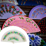 Maxbell Folding Hand Held Fan Versatile Wooden for Performance Dancing Props Wedding white