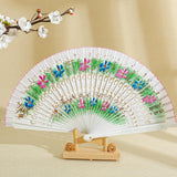 Maxbell Folding Hand Held Fan Versatile Wooden for Performance Dancing Props Wedding white