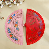 Maxbell Folding Hand Held Fan Versatile Wooden for Performance Dancing Props Wedding red