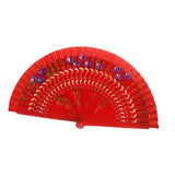 Maxbell Folding Hand Held Fan Versatile Wooden for Performance Dancing Props Wedding red