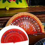 Maxbell Folding Hand Held Fan Versatile Wooden for Performance Dancing Props Wedding red