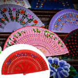 Maxbell Folding Hand Held Fan Versatile Wooden for Performance Dancing Props Wedding red