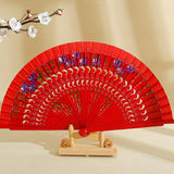 Maxbell Folding Hand Held Fan Versatile Wooden for Performance Dancing Props Wedding red