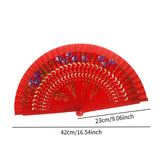 Maxbell Folding Hand Held Fan Versatile Wooden for Performance Dancing Props Wedding red