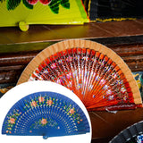 Maxbell Folding Hand Held Fan Versatile Wooden for Performance Dancing Props Wedding blue