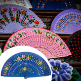 Maxbell Folding Hand Held Fan Versatile Wooden for Performance Dancing Props Wedding blue