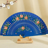 Maxbell Folding Hand Held Fan Versatile Wooden for Performance Dancing Props Wedding blue