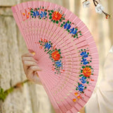 Maxbell Folding Hand Held Fan Versatile Wooden for Performance Dancing Props Wedding pink