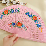 Maxbell Folding Hand Held Fan Versatile Wooden for Performance Dancing Props Wedding pink