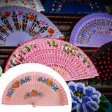 Maxbell Folding Hand Held Fan Versatile Wooden for Performance Dancing Props Wedding pink
