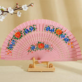 Maxbell Folding Hand Held Fan Versatile Wooden for Performance Dancing Props Wedding pink