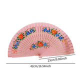 Maxbell Folding Hand Held Fan Versatile Wooden for Performance Dancing Props Wedding pink