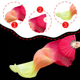 Maxbell Belly Dance Faux Silk Veil Fan Props Wedding Shows Handmade for Dancer Women Right hand red