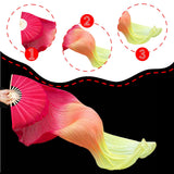 Maxbell Belly Dance Faux Silk Veil Fan Props Wedding Shows Handmade for Dancer Women Left Hand red