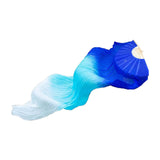 Maxbell Belly Dance Faux Silk Veil Fan Props Wedding Shows Handmade for Dancer Women Right hand blue