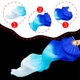 Maxbell Belly Dance Faux Silk Veil Fan Props Wedding Shows Handmade for Dancer Women Right hand blue