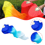 Maxbell Belly Dance Faux Silk Veil Fan Props Wedding Shows Handmade for Dancer Women Left Hand blue