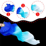 Maxbell Belly Dance Faux Silk Veil Fan Props Wedding Shows Handmade for Dancer Women Left Hand blue