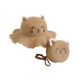 Maxbell Straw Hat and Small Bag Set Sun Hat for Outdoor Activities Vocations Holiday Khaki