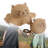 Maxbell Straw Hat and Small Bag Set Sun Hat for Outdoor Activities Vocations Holiday Khaki